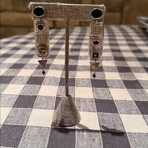 Vintage Tabra Geometric Moon Face  Sterling Silver Earrings